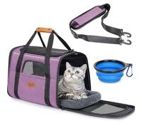 Morpilot Cat Carrier - Bolsa portátil para Perros aprobada por aerolíneas, Apertura Superior con Malla Transpirable/Alfombrilla extraíble, Correa de Hombro Ajustable y Cuenco, Jaula de Viaje Plegable
