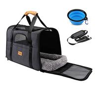 Transportín Perro Gato, Bolsa de Transporte Transpirable para Mascotas, Portador de Viaje con Correa de Hombro Ajustable, Transporte de Gato con Colchón Suave + Tazón Plegable (18 * 12.5 * 14 Inch)