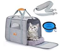 morpilot Transportín Perro Gato, Bolsa Transporte Transpirable para Mascotas, Portador de Viaje con Correa de Hombro Ajustable, Transporte de Gato con Colchón Suave+Tazón (17.3 * 12.2 * 13.4 Inch)