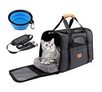 morpilot Transportín Perro Transportín Gato, Bolsa Transporte Transpirable para Mascota, Bolsa Perro Transporte con Correa de Hombro Ajustable y con Cojín Extraíble + Tazón (16.9 * 11.8 * 13 Inch)