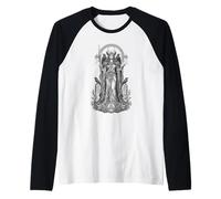 Morrigan Celtic Raven Diosa Guerrero Sagrado Line Art Camiseta Manga Raglan