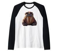 Morsa con Gafas de Sol Colmillos de Foca Morsas del Pacífico Camiseta Manga Raglan
