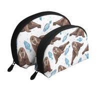 Morsa Marrón Acuarela, Bolsa de Maquillaje de Concha, Monedero pequeño para Mujer, Bolsa de artículos de tocador, Bolsa de cosméticos, 2 Piezas