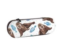 Morsa Marrón Acuarela, Estuche para lápices Estuche para lápices de Cuero de PU Estuche para lápices de Gran Capacidad Estuche para lápices Bolsa de cosméticos