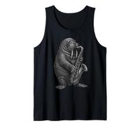 Morsa Tocando Saxofón Jazz Música Amante de los animales Camiseta sin Mangas