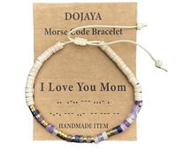 Morse Code - Pulsera de jaspe blanco con amatista, ajustable, bohemia, inspiradora, para mujer, joyería de cumpleaños, regalo para el día de la madre, M, Piedra, No es una piedra preciosa