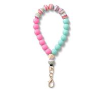 MORSUNBELA Cadena de teléfono móvil correa de perlas corta para teléfono móvil cordón azul llavero rosa