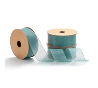 MORSUNBELA Cinta de organza de petróleo, cinta de regalo, cinta decorativa ancha, cinta decorativa para boda, cinta de organza de seda, 25 mm x 9 m, azul