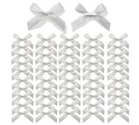 MORSUNBELA Lazos de decoración pequeños de plata autoadhesivos de raso, lazos de regalo para San Valentín, boda, Navidad, decoración, fabricación de tarjetas, 50 piezas