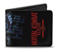 Mortal Kombat - Cartera plegable, Mortal Kombat Klassic Sub Zero Finish Him Pose negro, azul y rojo, cuero vegano