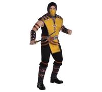Mortal Kombat - Disfraz de escorpión para hombre, disfraz de Mortal Kombat que incluye mono, máscara facial, bandas de brazo y guanteletes, disfraces para Halloween, fiestas de cumpleaños y eventos