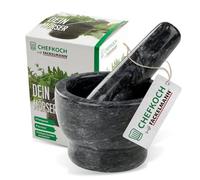 Mortero Chefkoch de granito con mano de mortero - Para triturar, moler y machacar hierbas y especias - Dimensiones: mortero 9,5 x 7 cm, mano 3,5 x 10,5 cm