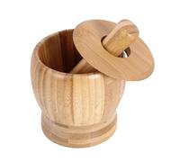 Mortero Cocina Juego de morteros y mortero bambú con tapa, molinillo pimienta, ajo, especias, trituradora, herramienta cocina, tazón molienda(S)