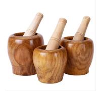 Mortero Cocina Molinillos de ajo manuales madera, prensador hierbas, juego mortero, picadora, utensilios cocina(Large 11x9)