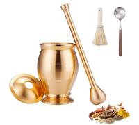 Mortero con mano de Mortero, Mini mortero de Latón Artesanal Molinillo de Especias Pequeño Triturador con Tapa Cepillo Mezclador Multiusos para mortero para Moler especias de Cocina Píldoras