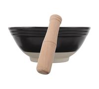 Mortero de Cerámica con Mazo de Madera, Cuenco Compacto negro | Superficie Antiadherente y Acabado Pulido, Molienda Suave, para Verduras y Frutos Secos, Estilo Japonés