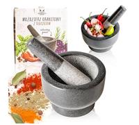 Mortero de granito con mortero - Mortero de piedra natural resistente 13 × 9 cm para especias, hierbas, pesto y pastas - Antideslizante, duradero, ideal para cocina y cocina