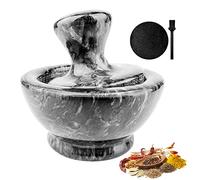 Mortero de MáRmol Natural, Mortero y Majadero en Forma de Seta Macizo con 13cm, Machacador Manual de Cocina para Moler Ajo, Especias, Hierbas y Pastillas, Mortar and Pestle Set, Negro