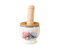 Mortero de molienda Molienda de cerámica con mortero madera y maja, molinillo ajo, prensa for cocina, mazo especias for el hogar