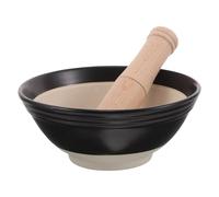 Mortero Japonés y Coreano de Cerámica Negra con Mazo de madera | Superficie Antiadherente, Bordes Pulidos y Forma Compacta, para Cocina Pequeña, Escuela Culinaria y Uso Diario