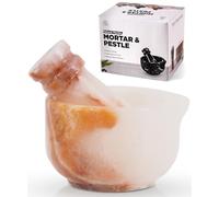Mortero pequeño de mármol con mano, 3", mini molinillo de especias | Mortero de ónix crema artesanal para hierbas y encimera, base de fieltro, tritura pastillas, polvo fino, regalo de mudanza