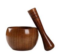 Mortero Tazón de madera for machacador ajo, recipiente for triturar, tarro for, mortero, utensilio cocina(As Shown 12x8 cm)