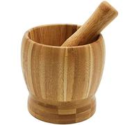 Mortero y Maja de Bambú - Trituradora Manual para Especias, Hierbas, Ajo, Pesto y Guacamole - Cuenco antideslizante natural y resistente (12 cm de diámetro)