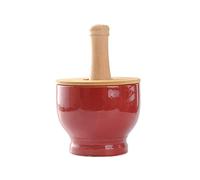 Mortero y maja pulidos pequeños, Juego de molinillo de cerámica for cocina con tapa de bambú for especias, molinillo for hierbas y especias(Gold,S)