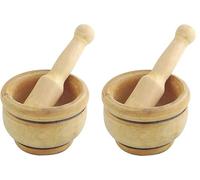 Mortero y Mano de Madera Natural, Pack de 2 Unidades, 12 cm de Diámetro de Mortero, 250 ml de Capacidad, Acabado en Madera Natural, Artesanía Tradicional Española