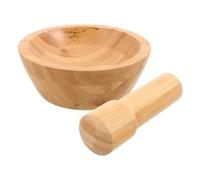 Mortero y Mazo de Bambú para Condimentos y Ajo, elegante | Base Plana y Superficie Lisa, Acabado Tradicional, para Cocina Exterior, BBQ y Preparación Portátil