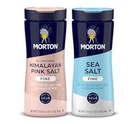 Morton Juego de coctelera - Sal marina fina (17.5 onzas) y sal rosa del Himalaya fina (17.5 onzas), totalmente natural, ideal para hornear, mezclar y cocinar, paquete de 2