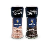 Morton, Juego de molinillo de sal rosa del Himalaya (2.5 onzas) y pimienta negra (1.2 onzas), recargable y ajustable (paquete de 2)