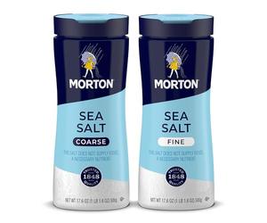 Morton - Juego de sal marina - sal marina fina y sal marina grande, sin yodada, cajas multiusos (paquete de 2, 17, 500 g)