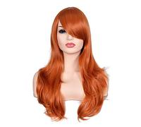 Morvally Peluca de 58 cm de largo, ondulada, resistente al calor, pelo liso con flequillo, para cosplay, Halloween, fiestas