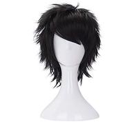 Morvally Pelucas cortas de pelo sintético negro resistente al calor para cosplay, Halloween, anime