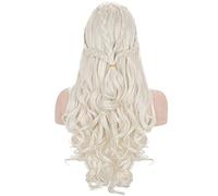 Morvally Pelucas largas y rizadas con trenzas onduladas para mujer, disfraz de fiesta de Halloween (rubio claro)