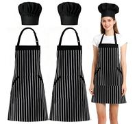 Morwealth 4PCS Delantales de cocina, Chef Delantal Cocina Mujer Hombre de y gorro de cocinero Ajustable de Lino de Algodón con Bolsillos Delantal de Barbacoa para Cocinar,Hornear