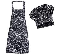 Morwealth Gorro y delantal de cocinero para adultos, delantales de cocina ajustables con 2 Bolsillos, Delantal con Peto, para Hogar, Restaurante, Barbacoa,