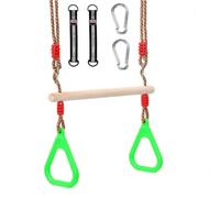 Morwealth Trapecio Columpio multifunción Infantil Columpio de Madera con Anillos de plástico, Anillos para Colgar, soporta hasta 120 kg para Interior y Exterior (Verde)