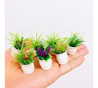Mos kevin Macetas en miniatura con macetas de cerámica blanca, decoración de césped suculento artificial, accesorios para casa de muñecas a escala 1:12, 1.77 pulgadas de altura, multicolor, 7 piezas