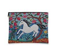 Mosaic - Bolsa de maquillaje de caballo mágico, colorido arte floral, bolsa de viaje para mujeres, estuche portátil pequeño con cremallera, organizador de artículos de tocador de regalo festivo