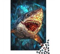 Mosaico Arte Tiburón Puzzle de 1000 Piezas Papel para Adultos Estilo Oceánico Juego de Puzzle 1000 Piezas Relajación Enfoque Decoración Regalo 52x38cm/1000pcs