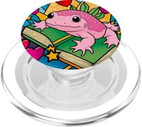 Mosaico Colorido Fácilmente Distraído Divertido Rana Rosa y Libros PopSockets PopGrip para MagSafe