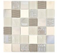 Mosaico De Baldosas de Espejo Piedra Acero Relieve Beige Brillante Cocina Pared