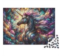 Mosaico de Unicornio mágico y Colorido de vidrieras, Rompecabezas de 1000 Piezas para Adultos y niños, bellamente ilustrado, 52 x 38 cm / 1000 Piezas