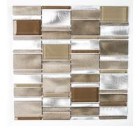 Mosaico de Vidrio Aluminio Beige Braun Plata Cocina Pared Suelo Art:WB49-1202 1