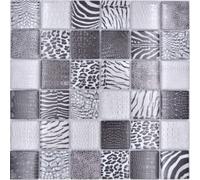 Mosaico de Vidrio Glasmosaik White Tiger Blanco Gris Azulejo 298x298 Brillante