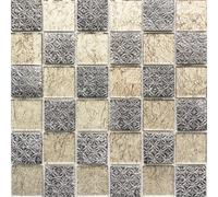 Mosaico de Vidrio Gris Beige Resina Aseo Cocina Pared Baldosas Espejo WB78B-0702