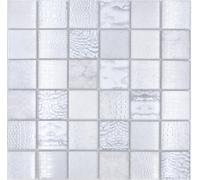 Mosaico de Vidrio Snake Blanco Gris Brillante Para Ducha 1 Baldosa 298x298 mm