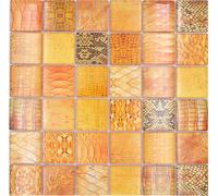 Mosaico de Vidrio Snake Orange Placa Mosaico 48x48 mm Brillante Cocina